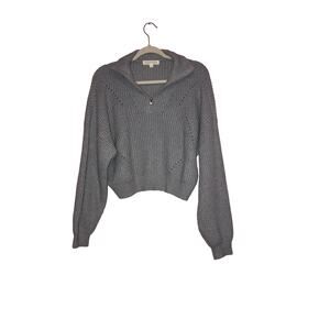 Sugar Moon Gray Chunky Knit Cropped Sweater Women’s Large Soft Preppy Pullover